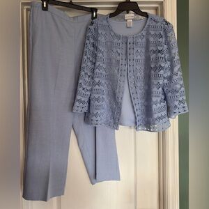 Alfred Dunner Light Blue Pantsuit with Lace Jacket